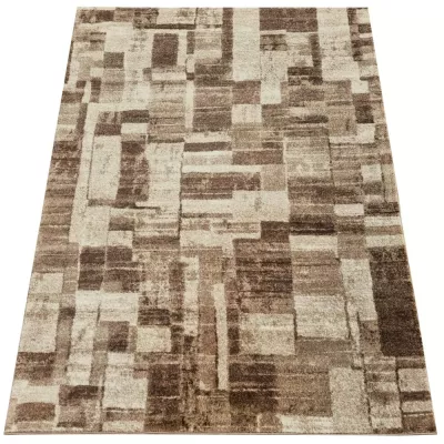 Kusový koberec 140x190 cm DEMIAN se vzorem patchwork - hnědý / béžový