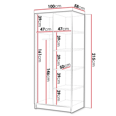 Úzká zrcadlová šatní skříň 100 cm SELLY 3 - bílá / černá