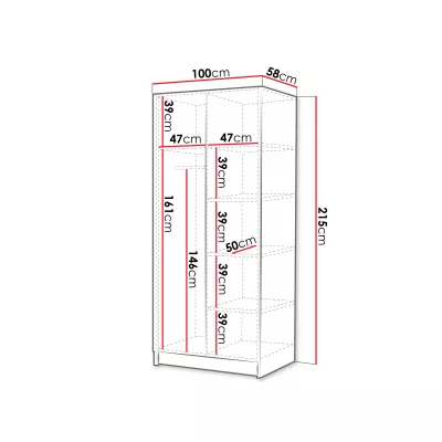 Úzká šatní skříň 100 cm se zrcadlem SELLY 2 - bílá / černá