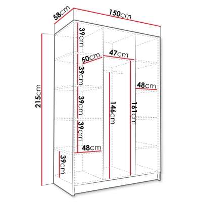 Vysoká zrcadlová šatní skříň 150 cm SHEELA 3 - bílá / černá