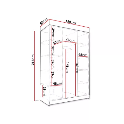 Vysoká zrcadlová šatní skříň 150 cm SHEELA 3 - bílá / černá