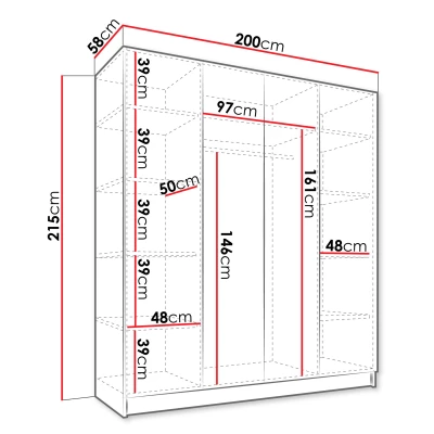 Vysoká šatní skříň 200 cm se zrcadlem TOSIA 3 - bílá / černá