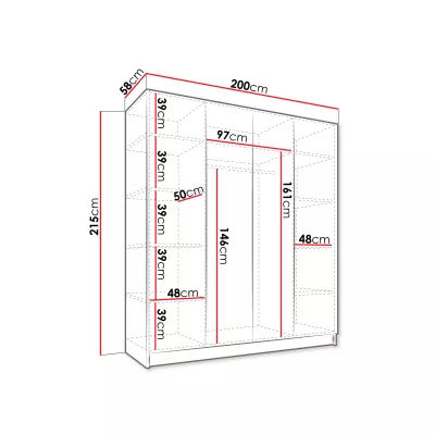 Vysoká šatní skříň 200 cm se zrcadlem TOSIA 3 - bílá / černá