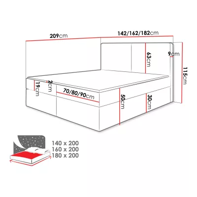 Kontinentální postel 140x200 DASTI - světlá šedá