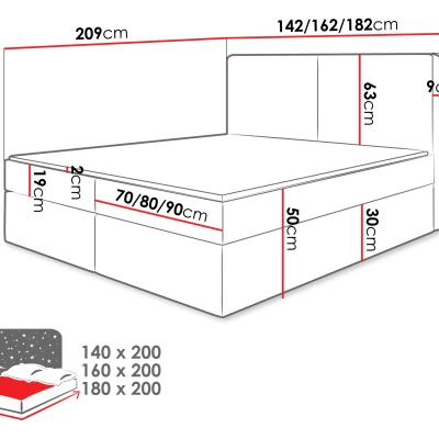 Kontinentální postel 180x200 DASTI - světlá šedá