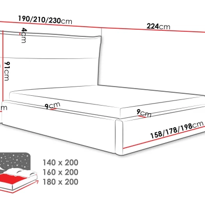 Manželská postel s úložným prostorem 140x200 BUNIA - světlá šedá