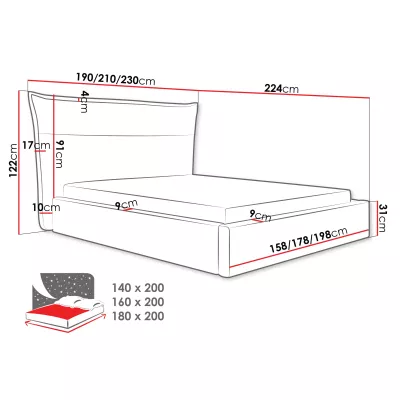 Manželská postel s úložným prostorem 140x200 BUNIA - světlá šedá