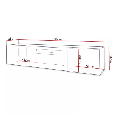 Závěsný TV stolek s elektrickým krbem HUNE - lesklý bílý / bílý