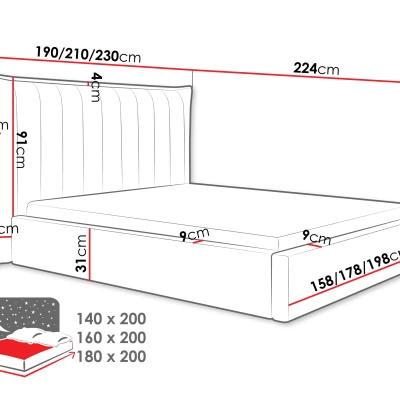 Manželská čalouněná postel 140x200 AMOL - světlá šedá