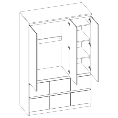 Třídveřová šatní skříň 136 cm BENGIE - alpská bílá / dub hikora