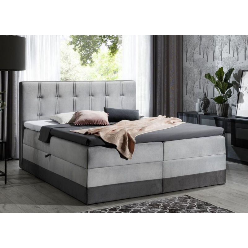 VÝPRODEJ - Čalouněná postel boxspring 200x200 MARYLIN - šedá + topper ZDARMA