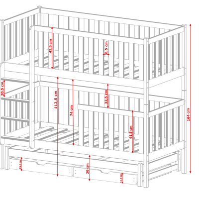 VÝPRODEJ - Patrová postel se šuplíky a přistýlkou LORI - 80x200, bílá