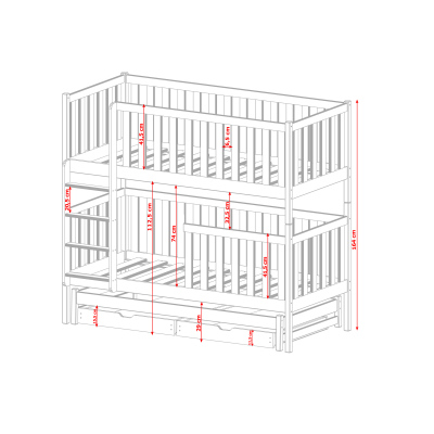 VÝPRODEJ - Patrová postel se šuplíky a přistýlkou LORI - 80x200, bílá