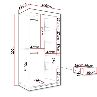 Úzká šatní skříň 100 cm se zrcadlem a šuplíky CARSON 1 - bílý mramor / bílá / zlatá