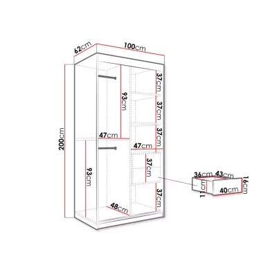 Úzká šatní skříň 100 cm se zrcadlem a šuplíky CARSON 1 - bílý mramor / bílá / zlatá