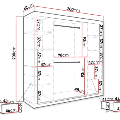 Šatní skříň 200 cm se zrcadlem a šuplíky CARSON 1 - bílý mramor / bílá / zlatá