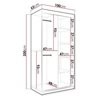 Úzká šatní skříň 100 cm se zrcadlem CARSON 1 - bílý mramor / bílá / zlatá