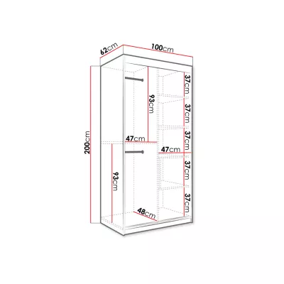 Úzká šatní skříň 100 cm se zrcadlem CARSON 1 - bílý mramor / bílá / zlatá