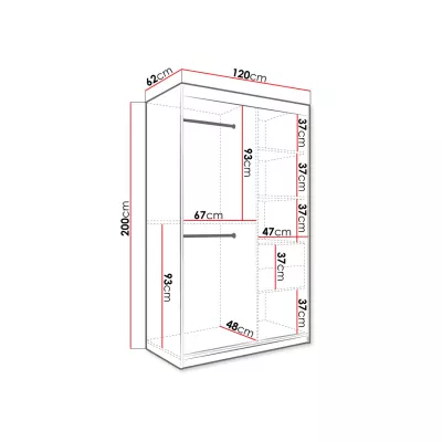 Úzká šatní skříň 120 cm se zrcadlem CARSON 1 - bílý mramor / bílá / zlatá