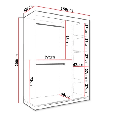 Šatní skříň 150 cm se zrcadlem CARSON 1 - bílý mramor / bílá / zlatá