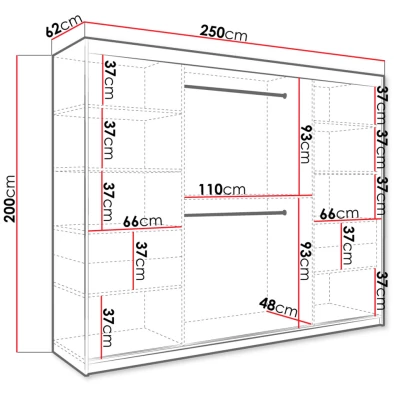 Šatní skříň 250 cm se zrcadlem CARSON 1 - černý mramor / černá / zlatá