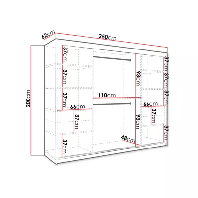 Šatní skříň 250 cm se zrcadlem CARSON 1 - černý mramor / černá / zlatá