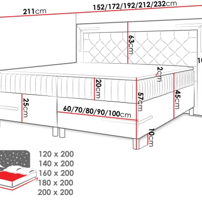 Dvojlůžková kontinentální postel 200x200 BELIA 2 - stříbrná + LED a topper ZDARMA