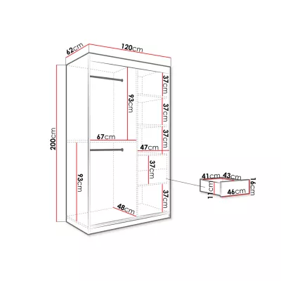 Moderní úzká šatní skříň 120 cm se šuplíky CARSON 2 - černý mramor / černá / zlatá