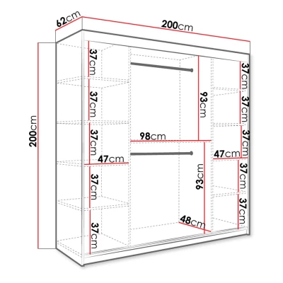 Moderní velká šatní skříň 200 cm CARSON 2 - černý mramor / černá / zlatá