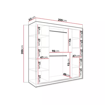 Moderní velká šatní skříň 200 cm CARSON 2 - bílý mramor / černá / zlatá