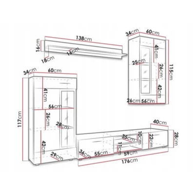 Moderní stěna do obývacího pokoje TUNG - dub san remo + LED osvětlení ZDARMA