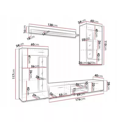 Moderní stěna do obývacího pokoje TUNG - dub san remo + LED osvětlení ZDARMA