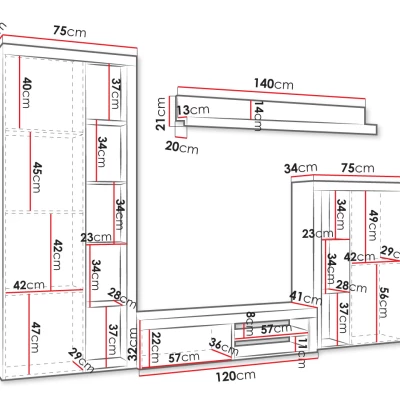 Moderní obývací stěna s LED osvětlením THISE - beton / bílá