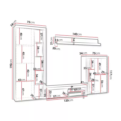 Moderní obývací stěna s LED osvětlením THISE - beton / bílá