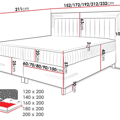 Dvojlůžková kontinentální postel 200x200 BELIA 1 - stříbrná + LED a topper ZDARMA