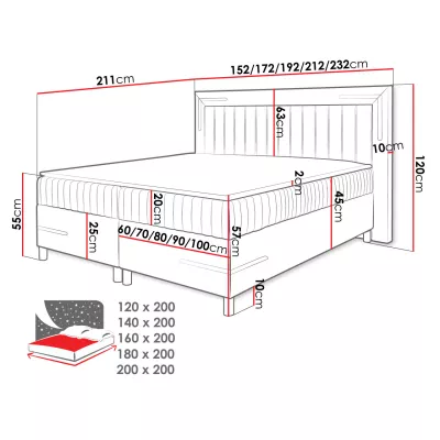 Dvojlůžková kontinentální postel 180x200 BELIA 1 - stříbrná + LED a topper ZDARMA