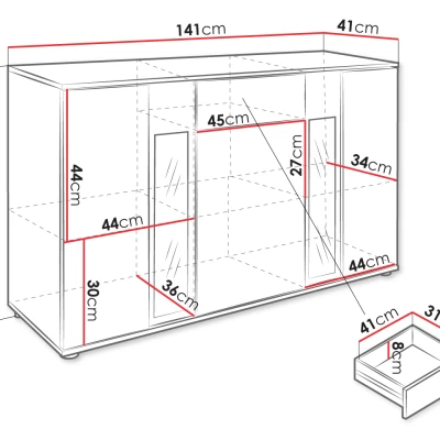 Moderní kombinovaná komoda PARK - bílá
