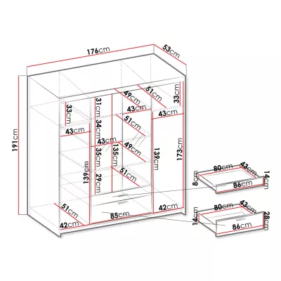 Zrcadlová šatní skříň 176 cm ARCATA - bílá