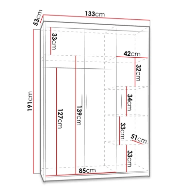 Šatní skříň 133 cm do ložnice ARCATA - dub sonoma