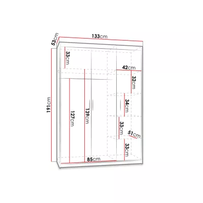 Šatní skříň 133 cm do ložnice ARCATA - dub sonoma