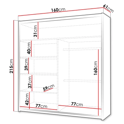 Šatní skříň 160 cm se zrcadlem ARCADIA - bílá