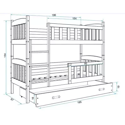 Dětská patrová postel s úložným prostorem bez matrace 80x190 BRIGID - grafit / modrá