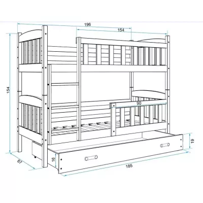 Dětská patrová postel s úložným prostorem s matracemi 80x190 BRIGID - bílá / růžová