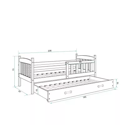 Dětská postel s přistýlkou a matracemi 90x200 BRIGID - bílá / modrá