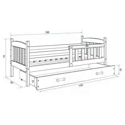 Dětská postel s úložným prostorem bez matrace 80x190 BRIGID - grafit / růžová