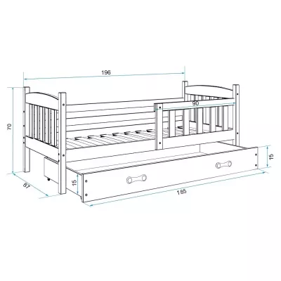 Dětská postel s úložným prostorem bez matrace 80x190 BRIGID - grafit / modrá