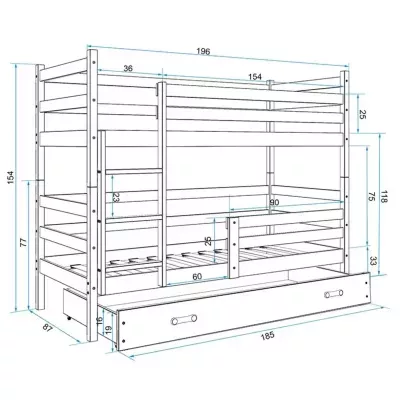 Dětská patrová postel s úložným prostorem s matracemi 80x190 FERGUS - bílá / růžová