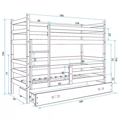 Dětská patrová postel s úložným prostorem s matracemi 80x190 FERGUS - borovice / růžová