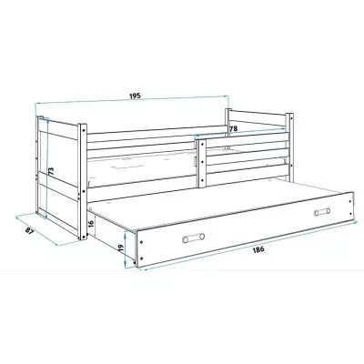 Dětská postel s přistýlkou bez matrací 80x190 FERGUS - borovice / růžová