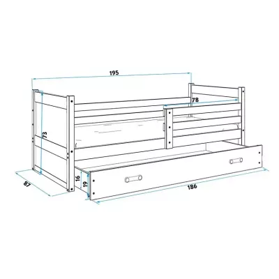 Dětská postel s úložným prostorem bez matrace 80x190 FERGUS - borovice / růžová